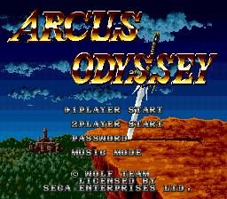 Arcus Odyssey title screen for Sega Genesis
